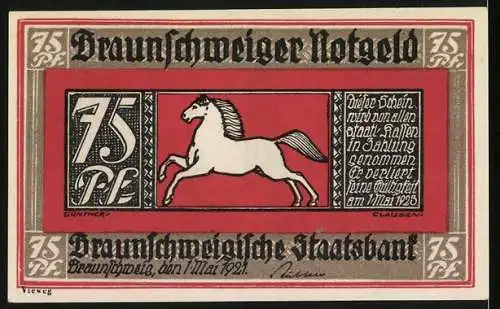 Notgeld Braunschweig 1921, 75 Pfennig, Blick über den Wollmarkt