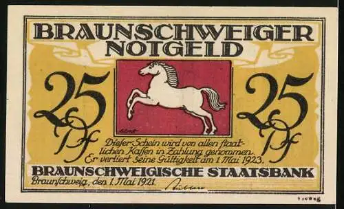 Notgeld Braunschweig 1921, 25 Pfennig, Denkmal am Burgplatz