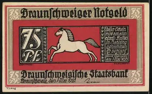 Notgeld Braunschweig 1921, 75 Pfennig, Till Eulenspiegel als Arzt