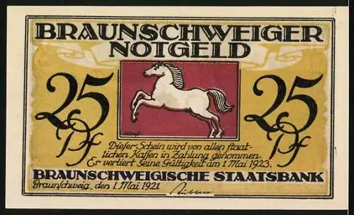 Notgeld Braunschweig 1921, 25 Pfennig, Till Eulenspiegel backt Meerkatzen und Eulen