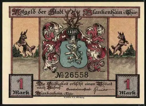 Notgeld Blankenhain i. Thür., 1 Mark, Jäger stellen Rasselböcken nach