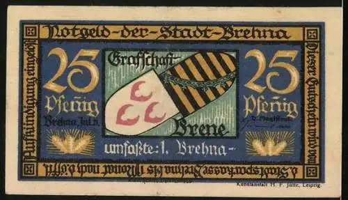 Notgeld Brehna 1921, 25 Pfennig, Ortsansicht mit Kirche