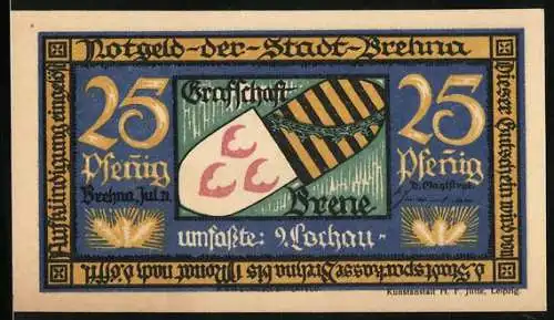 Notgeld Brehna 1921, 25 Pfennig, Ortsansicht über Felder