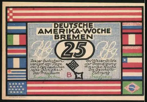 Notgeld Bremen 1923, 25 Pfennig, Deutsche Amerika-Woche, Ansicht von Santiago de Chile