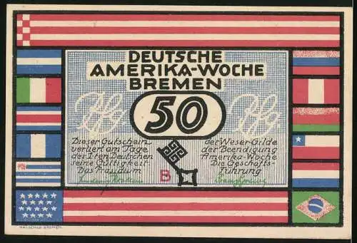 Notgeld Bremen 1923, 50 Pfennig, Deutsche Amerika-Woche, Ansicht von Rio de Janeiro