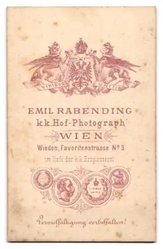 Fotografie Emil Rabending, Wien, Dame im dunklen Kleid posiert stehend am Tisch mit Ornamentik Überzug