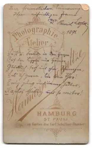 Fotografie Hermann Schultze, Hamburg, Herr Dr. Heinrich Lagler, Chefredakteur Bielefelder Post, 1891