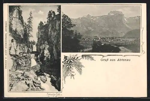 AK Abtenau, Ortsansicht mit Aubach-Fall