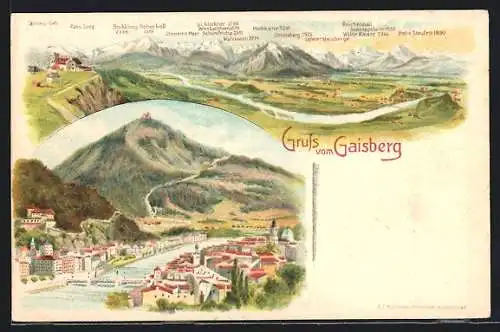 Lithographie Gaisberg, Totalansicht mit Reichenhall