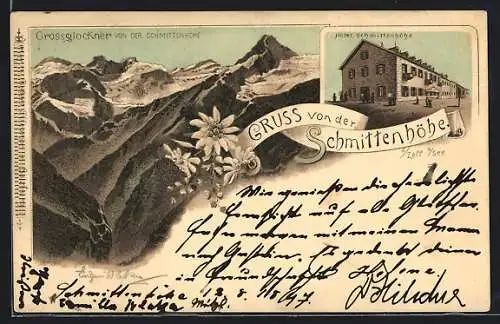 Lithographie Schmittenhöhe b. Zell a. See, Hotel und Grossglockner