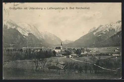AK Grossgmain, Ortspartie mit Untersberg und Lattengebirge