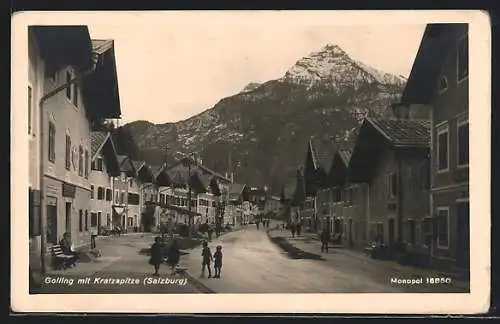 AK Golling, Strassenpartie mit Geschäft und Kratzspitze