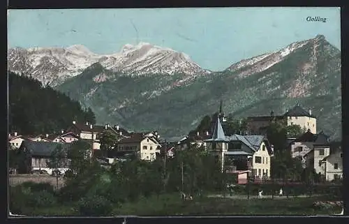 AK Golling, Teilansicht mit Bergen
