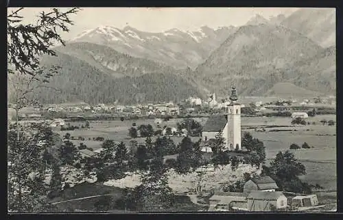 AK Golling, Ortspartie mit Kirche von St. Nikolaus aus