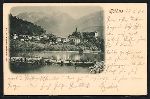 AK Golling, Teilansicht mit Bergen