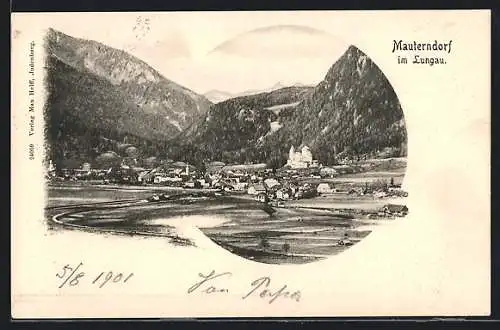 AK Mauterndorf im Lungau, Teilansicht mit Bergen