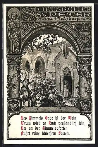 Künstler-AK Salzburg, Stiftskellerei St. Peter, St. Peter trägt der Schlüssel zwei, Dies lässt mich sicher hoffen...