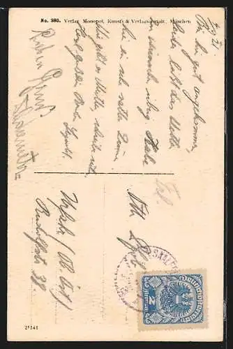 AK Saalfelden, Ortspartie mit Gebirgspanorama