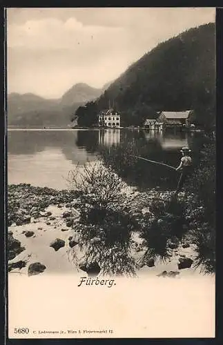 AK St. Gilgen, Fürberg, Uferpartie mit Angler