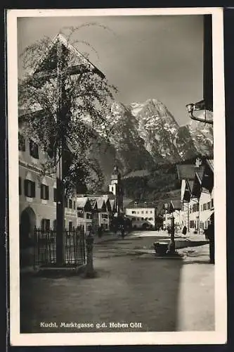 AK Kuchl, Marktgasse g. d. Hohen Göll mit Wasserpumpe