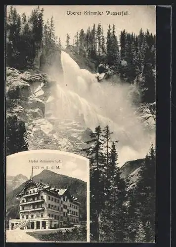 AK Krimml, oberer Krimmler Wasserfall, Hotel Krimmlerhof