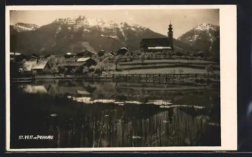 AK St. Veit in Pongau, Uferpartie mit Kirche