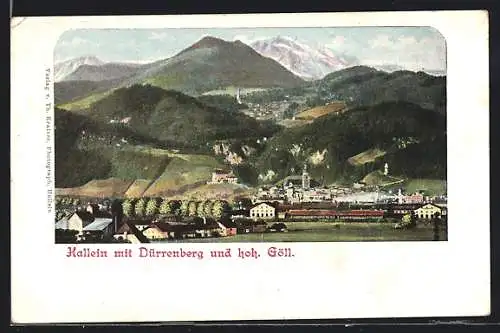 AK Hallein, Teilansicht mit Dürrenberg und hohem Göll