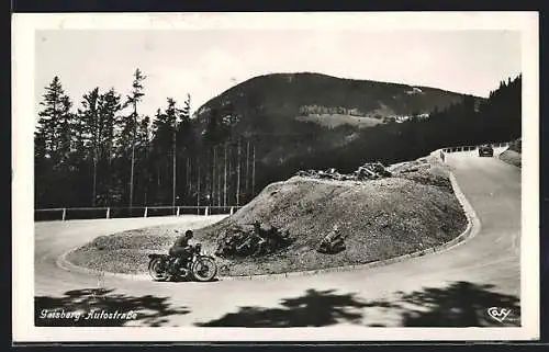 AK Gaisberg, Autostrasse, Haarnadelkehre unterhalb der Zistelalpe mit Gaisberg-Blick