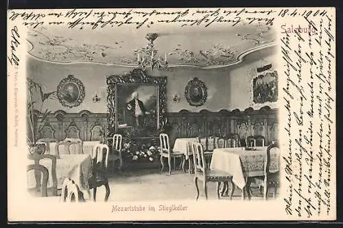 AK Salzburg, Gasthof Stieglkeller, Cafe in der Mozartstube