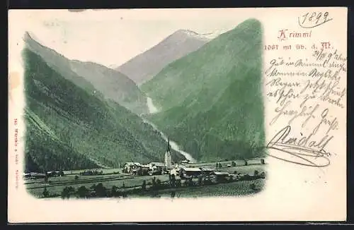 AK Krimml, Ortsansicht mit Blick in die Berge