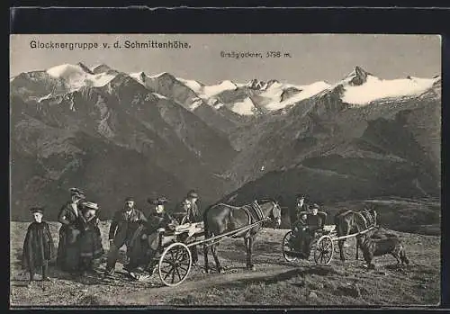AK Pferdekutschen auf der Schmittenhöhe mit Blick zur Glocknergruppe