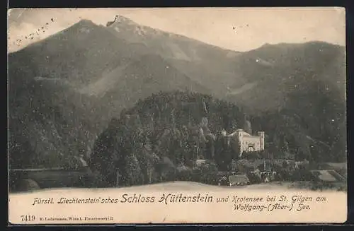 AK St. Gilgen am Wolfer-Aber-See, Fürstl. Liechtenstein`sches Schloss Hüttenstein und Krotensee