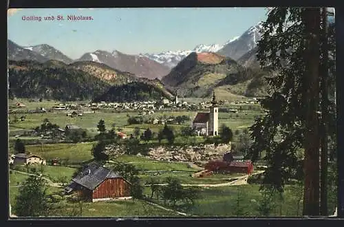 AK Golling, Blick zum Ort mit St. Nikolaus