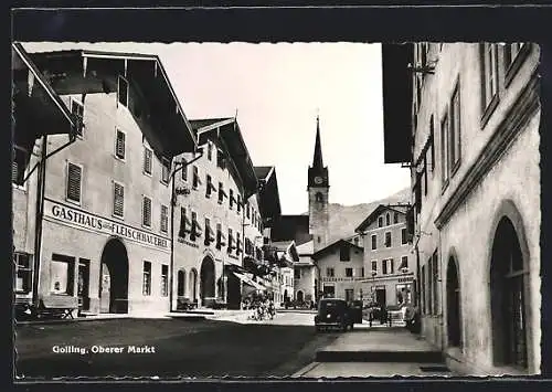 AK Golling, Oberer Markt mit Gasthaus Johann Leutgeb