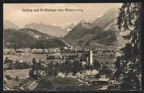 AK Golling, Teilansicht und St. Nikolaus vom Wasserfallweg