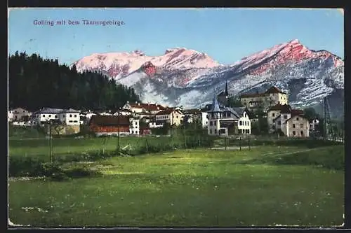 AK Golling, Ortspartie mit dem Tännengebirge