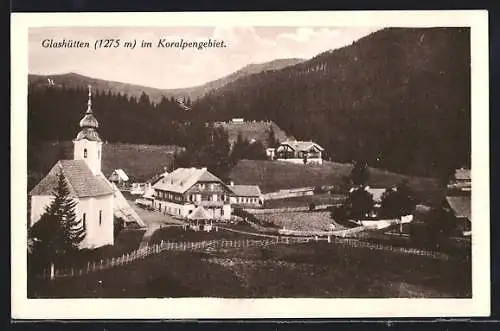 AK Bad Schwanberg, Glashütten im Koralpengebiet mit kleiner Kirche