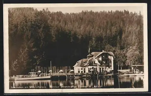 AK Seeboden am Millstättersee, Strandkaffee Santner, Elektrisches Motorboot Aribo