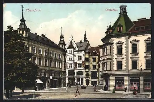 AK Klagenfurt, Belebte Szene am Obstplatz