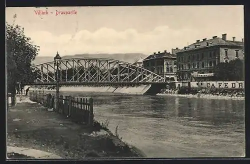 AK Villach, Uferpartie an der Drau