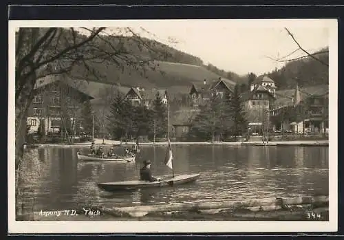 AK Aspang, Bootspartie auf dem Teich