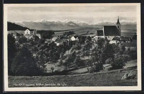 AK Bad Kreuzen, Ortsansicht mit Kirche gegen die Berge