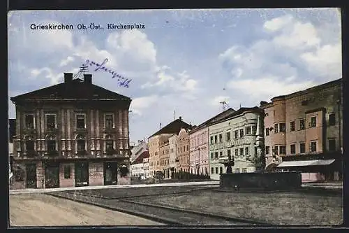 AK Grieskirchen /Ob.-Öst., Brunnen am Kirchenplatz