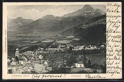 AK Liezen /Stmk., Totalansicht gegen die Berge
