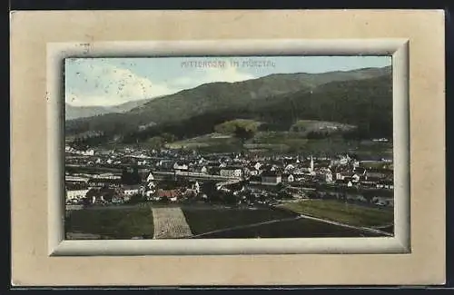 AK Mitterdorf im Mürztal, Ortsansicht gegen eine Hügelkette