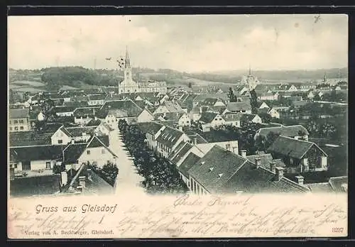 AK Gleisdorf, Ortsansicht mit Blick auf die Kirche