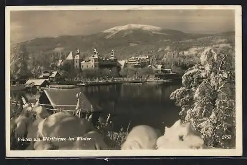 AK Velden am Wörthersee, Panorama mit Schloss im Winter