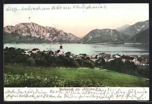 AK Unterach am Attersee, Teilansicht mit Kirche