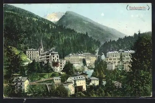 AK Badgastein, Ortspartie mit Bergen