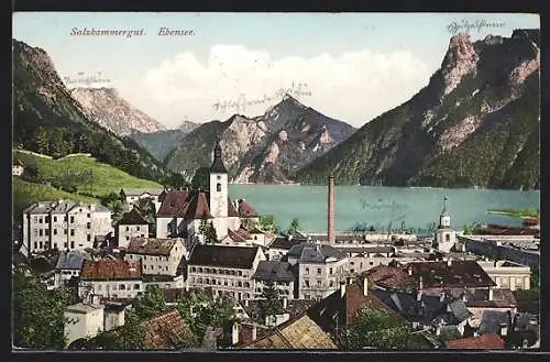 AK Ebensee, Salzkammergut, Teilansicht mit Kirche